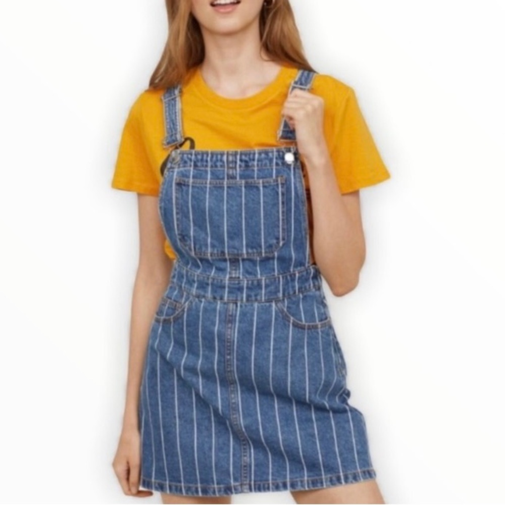 Divided Blue Denim Overalls with Pinstripes Sz 8 - Picture 3 of 6